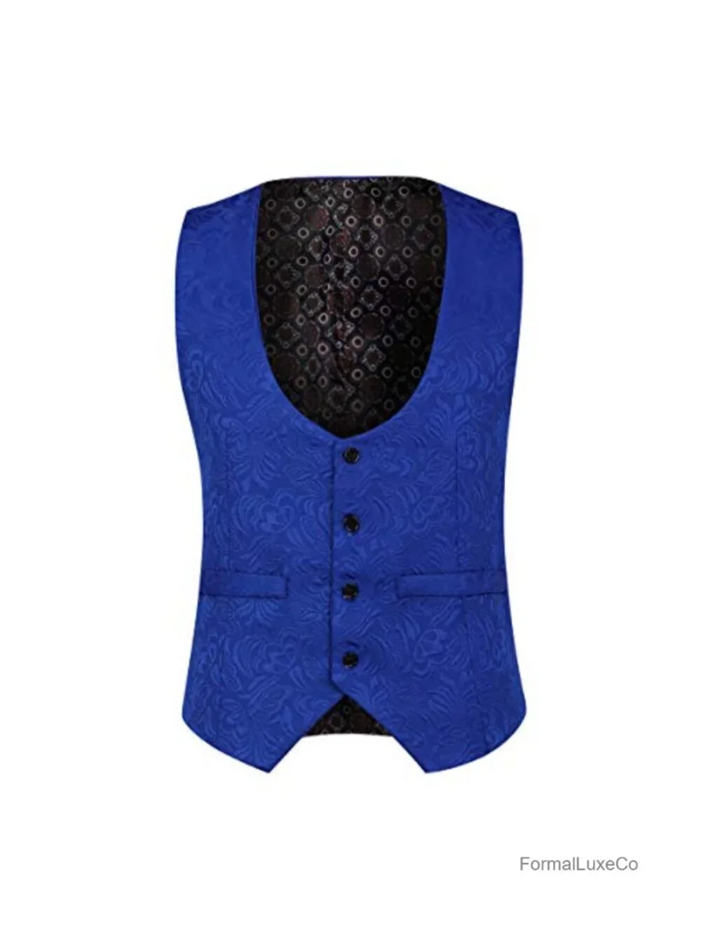 Men's Slim Fit Jacquard Tuxedo 3 Piece Suit, One Button Blazer, Polyester